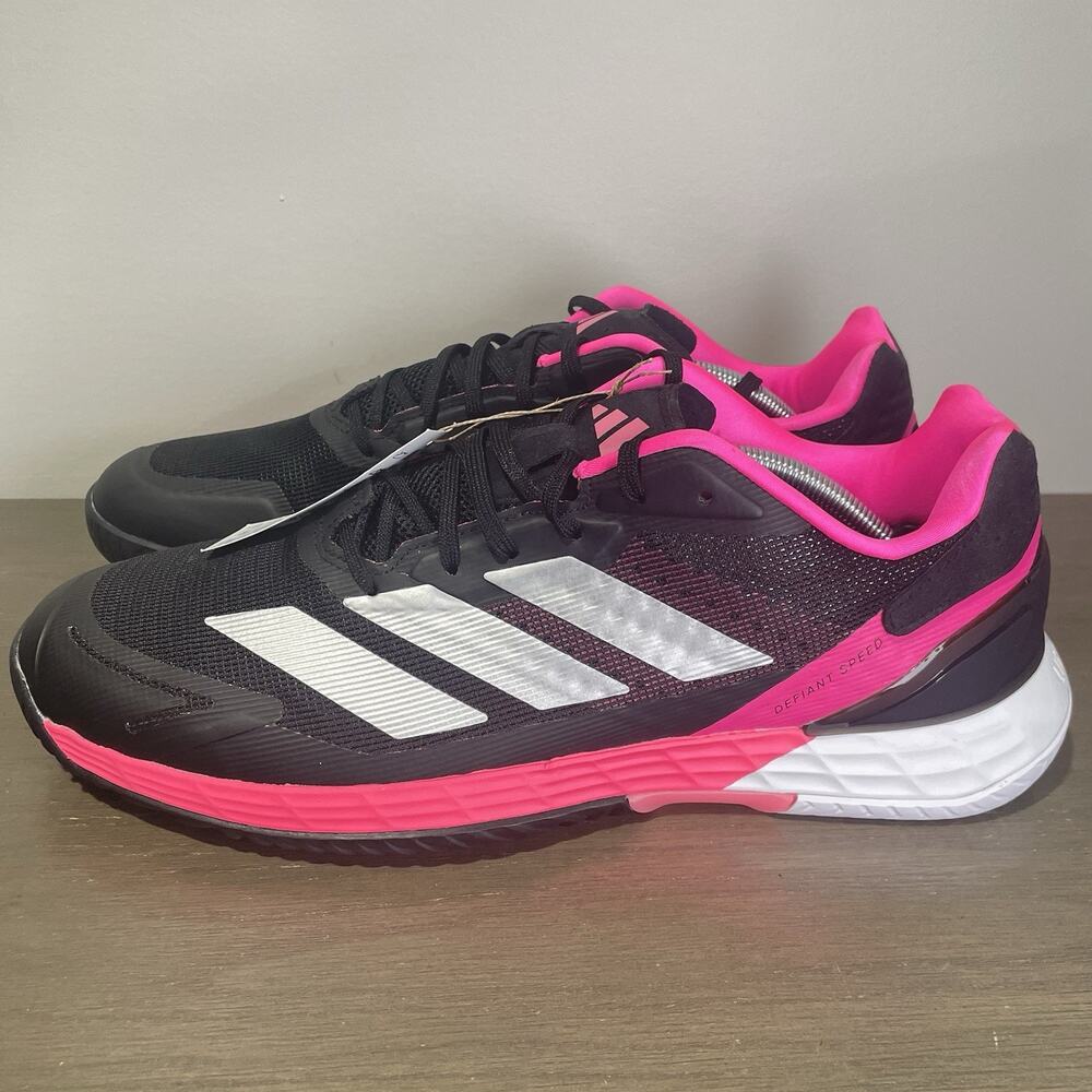 Adidas Mens Size 12.5 Tennis Shoes NEW Defiant Speed 2 Black Pink JH5139